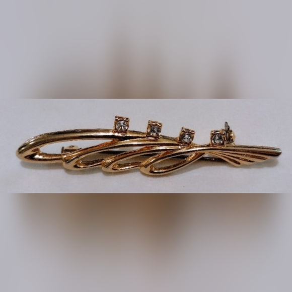 Gold Tone Brooch With Gems 2.25" Minimalist - Picture 2 of 3